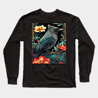 Floral Animal Kingdom, Graphic Design With Birds Long Sleeve T-Shirt